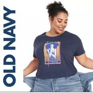 Diana Old Navy Women's Blue Cropped T-Shirt Sz 2X Casual Retro 70s Colorful Icon